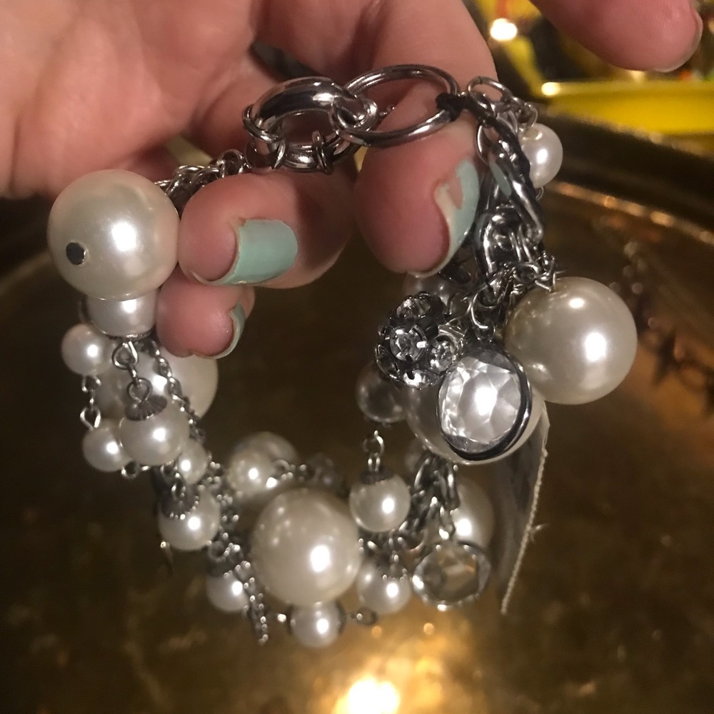 Faux Pearl & Crystal Bauble Charm Bracelet - EXPRESS